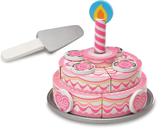 Miniatura 4 de Juguete de madera en forma de pastel de fiesta de tres capas Melissa & Doug, construcción robusta con pestañas autoadhesivas, gran regalo para niñas