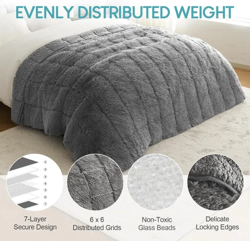 Miniatura 4 de Cottonblue - Manta reversible de piel sintética sherpa con peso de 15 libras, manta cálida y pesada de lujo con pelo largo, manta súper suave