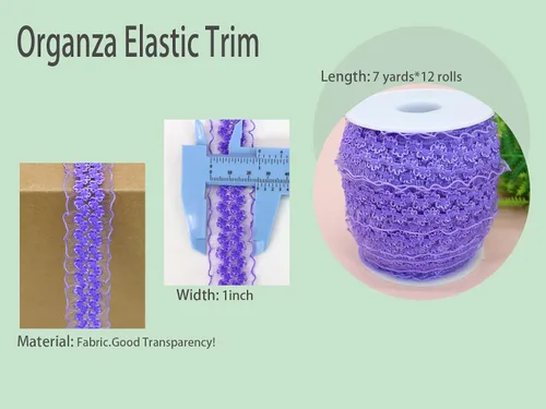Miniatura 4 de Cinta de encaje elástica negra con volantes de 20 yardas para coser de 1 pulgada de organza de doble onda, ajuste de encaje, ropa y ropa