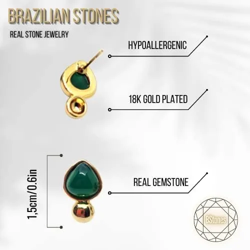 Miniatura 3 de BStones Brazilian Stones Agate Stone Stud Earrings for Women, Natural Brazilian Skilled Crafted Gemstone, Hypoallergenic 18K Gold Plated, 34 inch