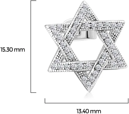 Miniatura 3 de Aretes de plata de ley 925 con circonita cúbica con estrella judía de David para mujer y niña