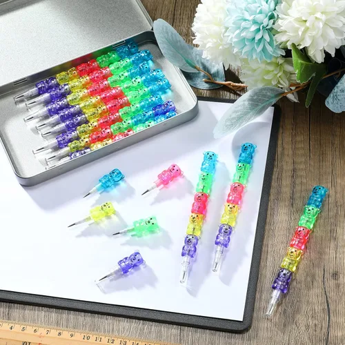 Miniatura 3 de Chinco 20 lápices apilables de plástico con forma de oso de punta apilable, 5 en 1, recuerdos de fiesta de colores para suministros de fiesta
