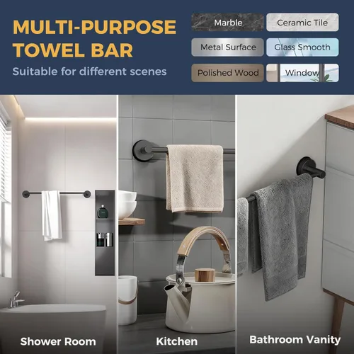 Miniatura 5 de Toalleros de 14.6 a 24 pulgadas para baño, barra de toalla ajustable con ventosa para pared de baño, soporte de toalla de baño de acero inoxidable