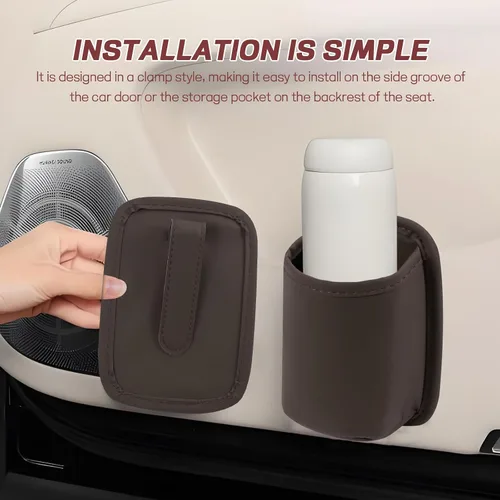 Miniatura 4 de Wuyaoyao Portavasos grande para puerta de automóvil, portavasos de cuero con clip para puerta de auto y bolsillo del asiento trasero, soportes