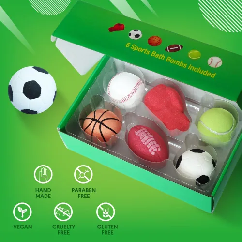 Miniatura 7 de HZEX Set de regalo de bombas de baño con temática deportiva, 6 bolas gaseosas novedosas con baloncesto, tenis, béisbol, fútbol, fútbol y boxeo