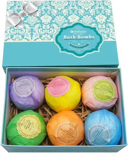 Miniatura 8 de Set de regalo de bombas de baño - 6 burbujas de baño (6 x 2 oz) con sal marina muerta del Mar Muerto, aceites esenciales de cacao y manteca