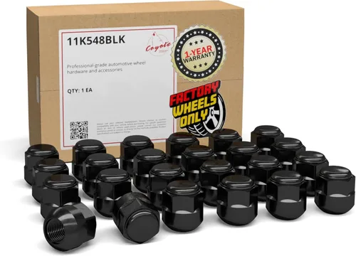 Wheel Accessories Parts 20 tuercas de llanta estilo OEM M14x1.5 14x1.5 de 1.10 pulgadas de largo, color negro, 7/8 pulgadas, 0.866 in, hexagonales,
