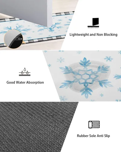 Miniatura 2 de Tapete de baño con diseño de copo de nieve azul para bañera, antideslizante, de secado rápido y absorbente, tierra de diatomeas, para fregadero