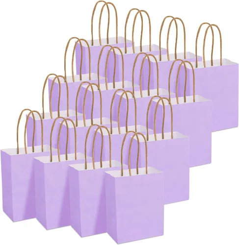 Miniatura 9 de DjinnGlory Paquete de 60 mini bolsas de regalo de papel morado con asas, 6.3 x 4.7 x 2.75 pulgadas, pequeñas bolsas de lavanda para cumpleaños