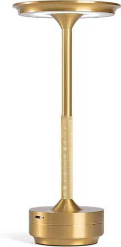 Lámpara de escritorio LED cepillada dorada con control táctil, 3 modos de color, regulable, batería incorporada de 5200 mAh, iluminación sin