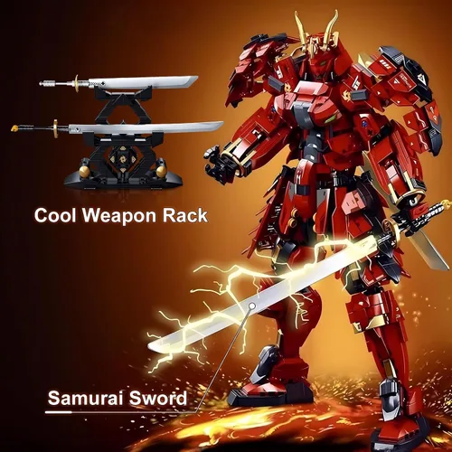 Miniatura 3 de HIGH GODO Samurai Mech Warrior - Juego de construcción de bloques de construcción de robot con espadas dobles, 923 piezas, regalo creativo