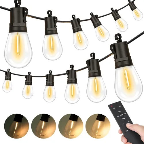 Miniatura 17 de Brightever Guirnalda de luces para exteriores de 25 pies impermeable, luces LED para patio con 8+1 bombillas Edison S14 inastillables, luces