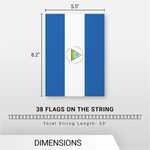 Miniatura 7 de G128 Bandera nicaragüense de Nicaragua Bandera de 8.2 x 5.5 pulgadas, cuerda completa de 33 pies Poliéster 150D impreso, decoraciones para bar