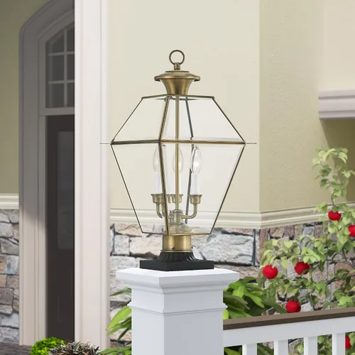 Miniatura 9 de Livex Lighting 2384-91 - Farol transitorio de tres luces post-top de Westover Collection en Pwt, Nckl, B/S, Slvr. acabado, 12.00 pulgadas