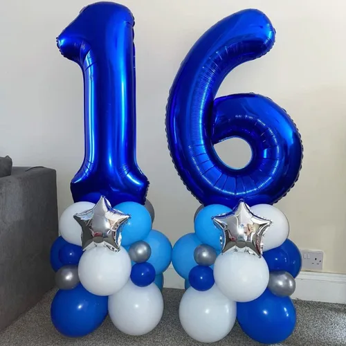 Miniatura 6 de Globos de color azul marino con el número 14, globos de cumpleaños de 40 pulgadas, color azul oscuro, globos de cumpleaños de 14 o 41 pulgadas, Azul