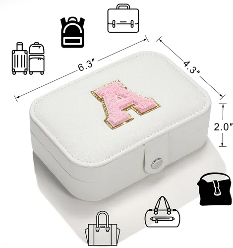 Miniatura 4 de Joyero de viaje, caja de joyería mediana, piel sintética impermeable, para mujeres y niñas, organizador, regalos portátiles