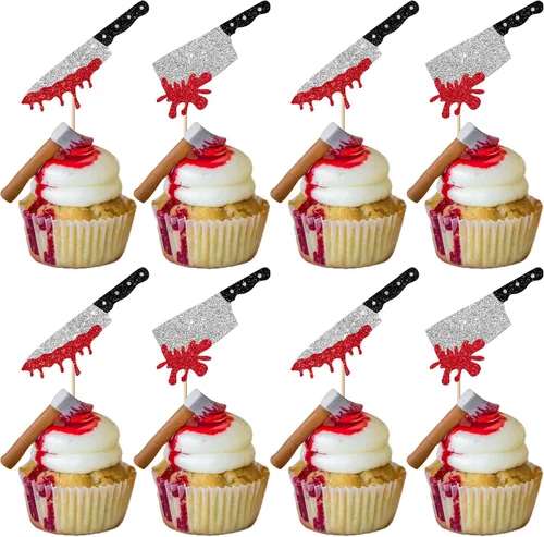 Miniatura 14 de Rsstarxi 1 paquete de decoración de pastel de cumpleaños con purpurina Have a Killer, decoración sangrienta de Halloween para decoración de pastel