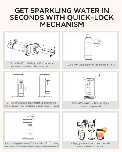 Miniatura 7 de MOKKOM Máquina de agua con gas, fabricante de refrescos con botella de carbonatación PET de 1 litro, máquina de transmisión de refrescos