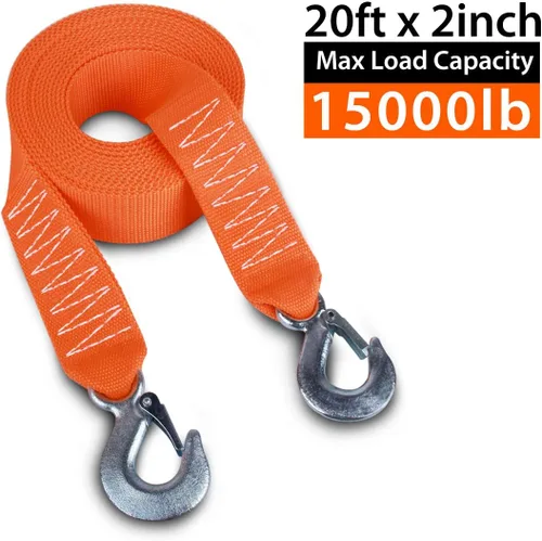 Miniatura 3 de Correa de remolque resistente con ganchos de 2 pulgadas x 20 pies, 15,000 libras, correa de remolque de 6,8 toneladas con ganchos de seguridad