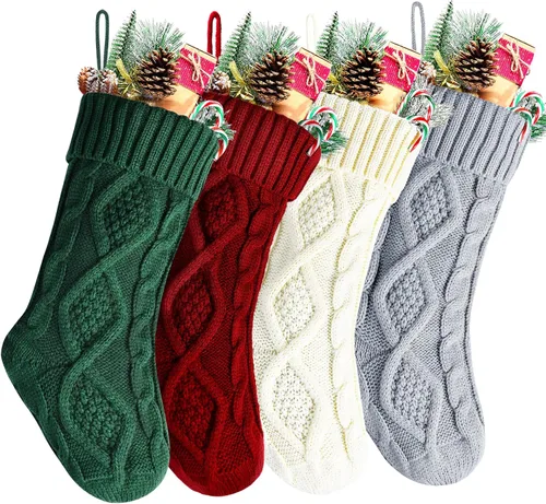 Miniatura 7 de Medias Navideñas a Granel, Medias Navideñas de Punto Trenzado Azul de 18 Pulgadas para Decoración de Fiestas de Navidad, Paquete de 4