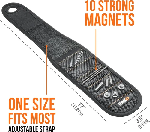 Miniatura 5 de RAK Pulsera magnética, lazo para el pulgar para sujetar tornillos, clavos, brocas para hombres, hecha de nailon balístico de alta calidad, imanes