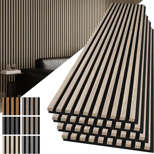 Miniatura 11 de Art3d Paquete de 2 paneles acústicos de madera de 108" x 12" para pared, paneles de listones de madera insonorizados para pared y techo, paneles