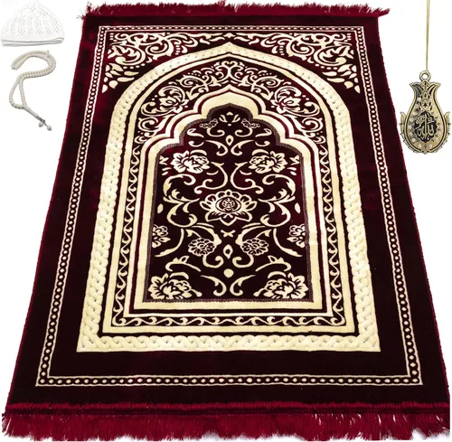 Miniatura 11 de Modefa Alfombra de oración de terciopelo islámico turco, gruesa, ancha, suave, para hombres y mujeres, tapete de oración grande, regalo de Eid