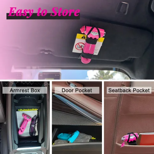 Miniatura 7 de SINSEN Martillo de seguridad para automóvil, rompe ventanas y cortador de cinturón de seguridad para mujeres, kit de emergencia en carretera, rosado