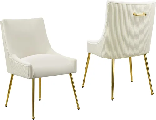 WUTUTUEE Juego de 2 sillas de comedor de terciopelo, patas doradas, sillas decorativas tapizadas de terciopelo, diseño de respaldo plisado y asa
