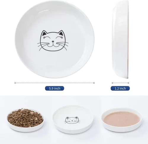 Miniatura 4 de Lusifaco - Cuencos poco profundos para comida de gato, tazón de cerámica de 5.9 pulgadas de ancho para gatos de interior, juego de platos para gatos