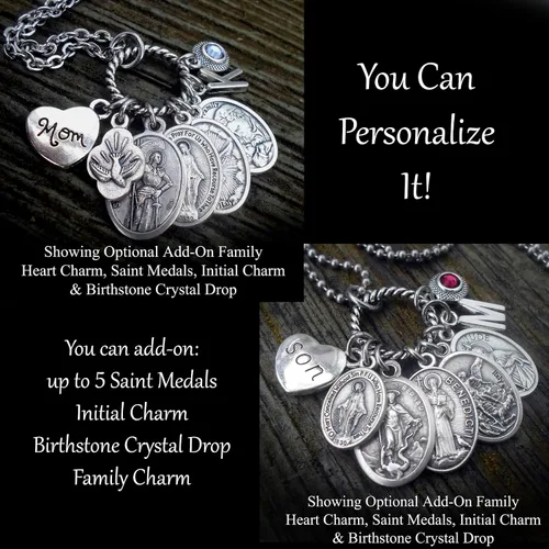Miniatura 8 de Collar de oración de Arcángel Rafael, llavero o clip, joyería católica de San Patrón, personalizable con opción inicial o piedra natal de cristal