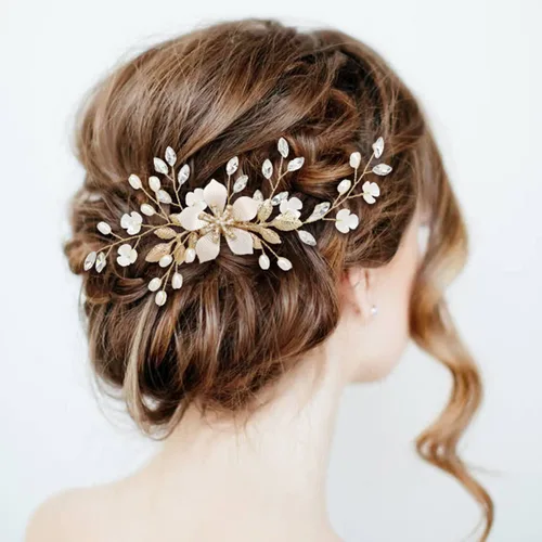 Miniatura 2 de inSowni 36 Pack Horquillas para el pelo de novia con flores doradas y hojas, peines laterales para el pelo de novia+pinzas para el pelo