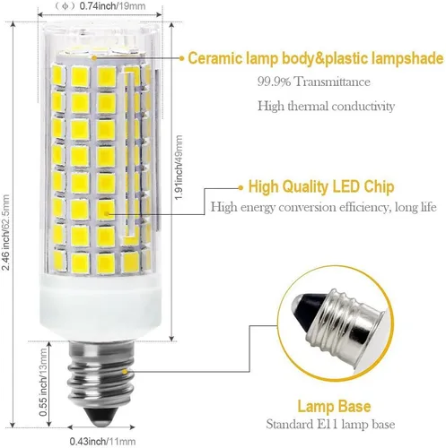 Miniatura 5 de Bombilla LED E11 regulable, equivalente a bombillas halógenas de 75 W o 100 W, paquete de 4 bombillas LED de iluminación E11 T4 mini candelabro