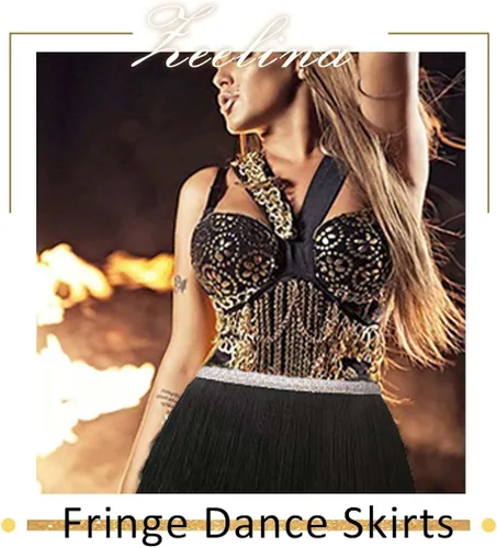 Miniatura 5 de Zeelina Faldas de baile con flecos, falda de lentejuelas, falda envolvente con borlas brillantes, disfraz de fiesta rave para festival para mujer