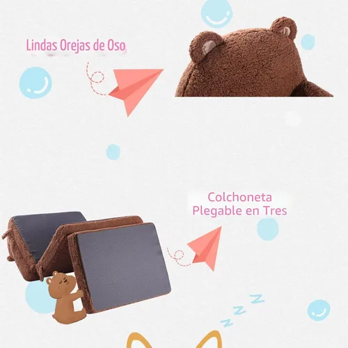 Miniatura 7 de MOMCAYWEX Sofá para niños, sofá Sherpa con cojines de espuma de tres capas, asiento cómodo para niños de 18 meses en adelante, marrón