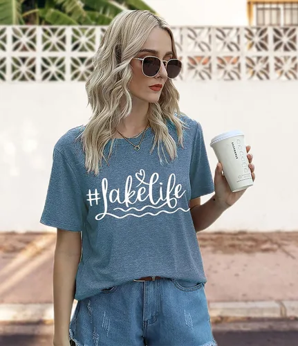 Miniatura 2 de Dapiaoliang Womens Graphic Tees Funny Sayings Letter Print Casual Top Workout Basic Tunic Shirt