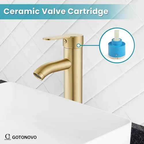 Miniatura 7 de gotonovo Grifo para Lavabo Vessel Grifo de Baño Moderno de 1 Orificio Montaje en Cubierta Lavatorio Tocador Grifo Mezclador de Una Sola Manija
