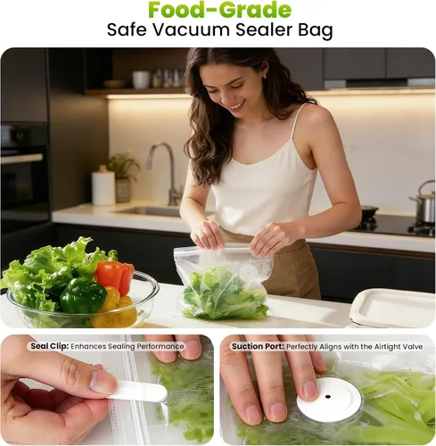 Miniatura 4 de Sellador al vacío compacto para alimentos, máquina selladora al vacío de mano recargable con 30 bolsas selladoras al vacío reutilizables, sellador