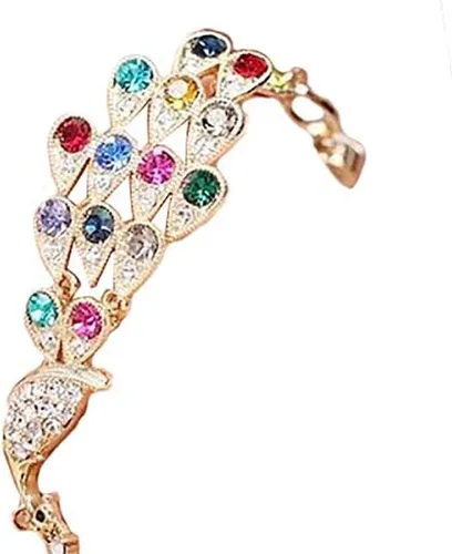 Pulsera para mujer Pulsera vintage multicolor con diamantes de imitación de pavo real con cadena de pájaros