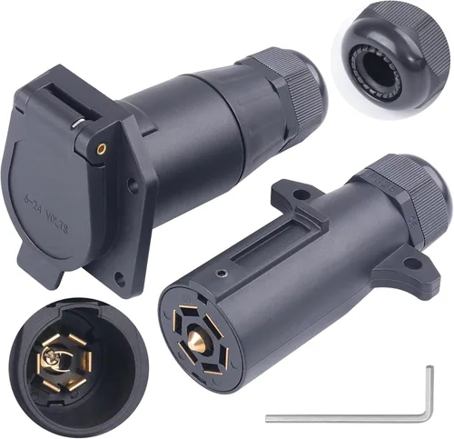 Miniatura 10 de CheeMuii 2 PCS Enchufe de remolque de 7 pines con sello impermeable, resistente, 7 vías redondas, estilo RV, conector de remolque de 7 puntos