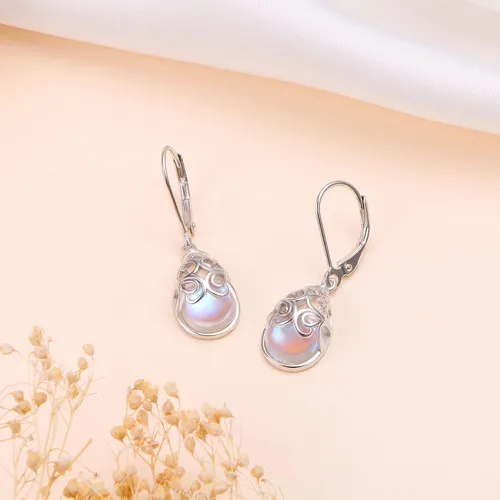 Miniatura 82 de Aretes colgantes de filigrana de plata de ley 925, margarita, loto, flor de rosa, piedra lunar, lágrima para mujer, nudo celta infinito, margarita