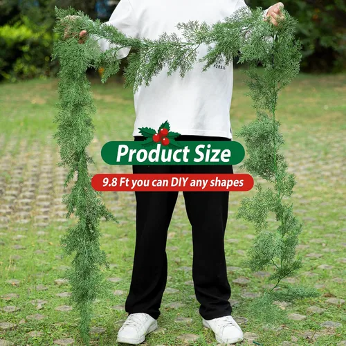 Miniatura 2 de Guirnalda de Pino Norfolk de Toque Realista de 9.8 Pies, Guirnalda de Ciprés de Pinos Artificiales Verdes, Guirnaldas de Pino Navideñas Falsas