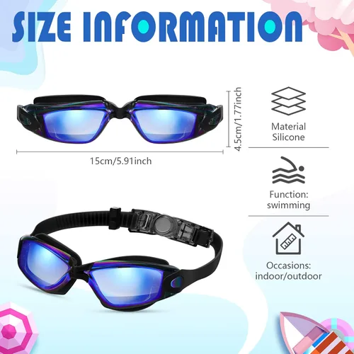 Miniatura 2 de Paquete de 8 gafas de natación para niños de 6 a 14 años, antiniebla, UV, para piscina de agua, sin fugas, para niños, niñas, adolescentes