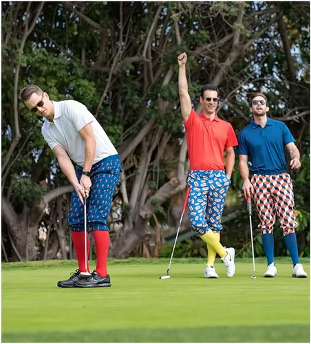 Miniatura 6 de Tipsy Elves Pantalones de golf para hombre, calcetines a juego incluidos, pantalones deportivos para hombre con diseños que cambian el juego