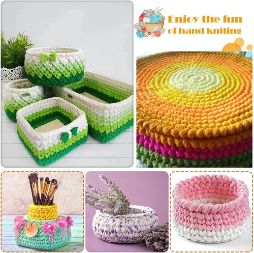 Miniatura 6 de 2 piezas de tela elástica para camisetas, hilo de crochet para tejer DIY, hilo de punto grueso tipo espagueti para proyectos de bolsos, mantas