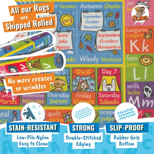 Miniatura 6 de KC Cubs Alfombra de 3x5 pies con Alfabeto ABC, Estaciones, Meses y Días – Tapete de Juego Educativo para Niños, Niños Pequeños, Cuarto del Bebé