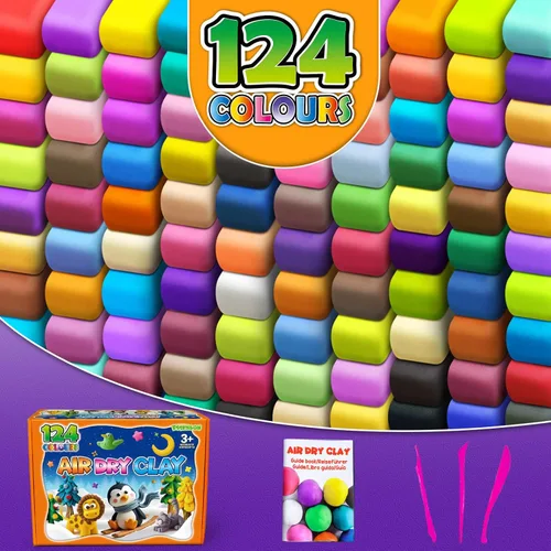 Miniatura 2 de Magic Clay - Arcilla seca al aire 124 colores, arcilla para modelar para niños con herramientas, suave y ultraligera, juguetes regalos para niños