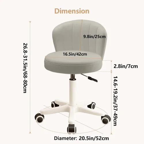 Miniatura 2 de Silla de Escritorio Pequeña Silla Rodante Redonda con Respaldo de Cuero PU Altura Ajustable Giratoria de Tocador Trabajo Computadora Taburete Silla
