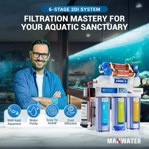 Miniatura 6 de Max Water Sistema de filtración de agua de 6 etapas 50 GPD (galones por día) RODI (desionización por ósmosis inversa) + medidor Dgital TDS + bomba