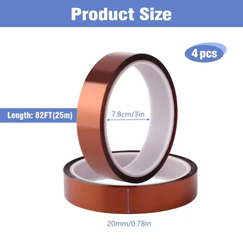 Miniatura 2 de 4 rollos de 20 mm×25 m (82 pies) de cinta térmica, cinta de transferencia resistente al calor para sublimación para prensa de calor, soldadura